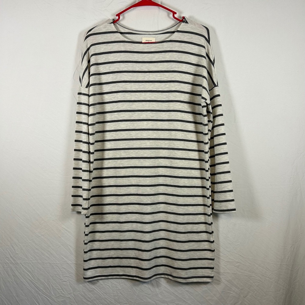 Billabong Essentials Women Grey Black Striped Long Sleeve Shift Dress Small